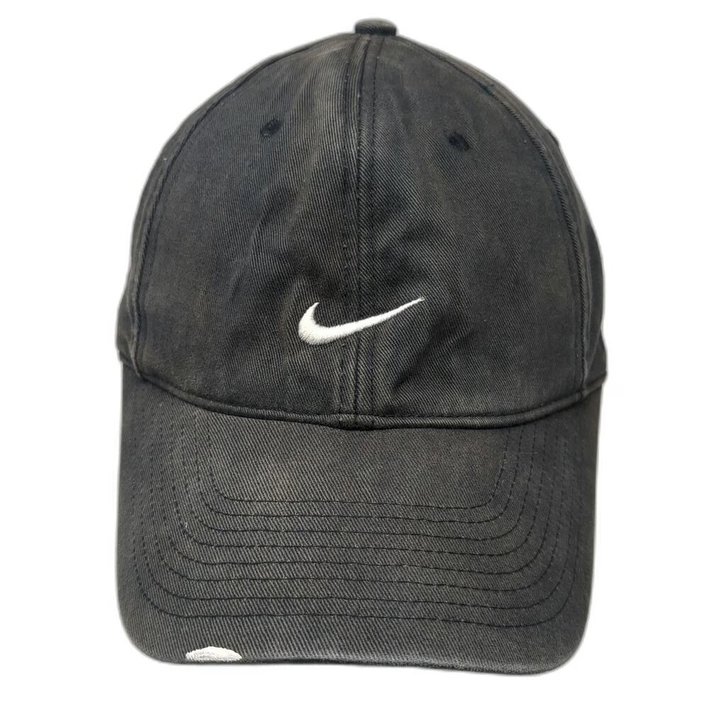 Nike Baseball Cap Black White One Size Swoosh Cotton Slideback Embroidered Hat
